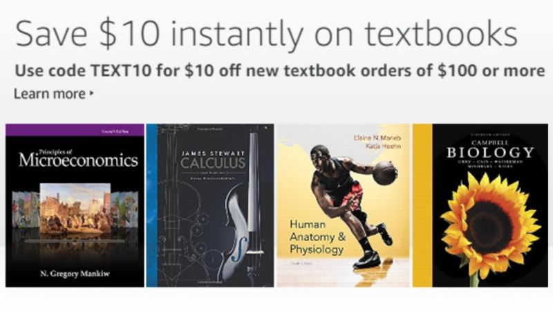 $10 off $100 New Textbook Order | Amazon | Promo code TEXT10